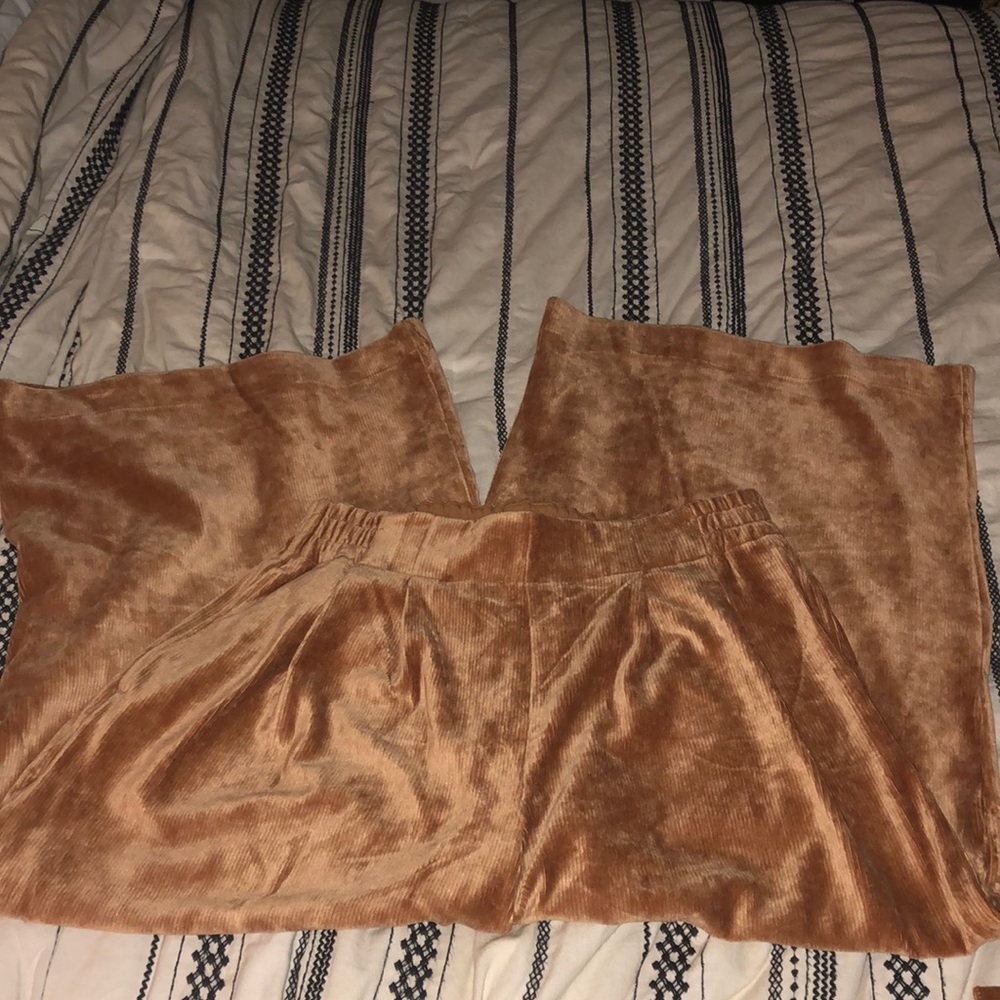 tan velvet outfit